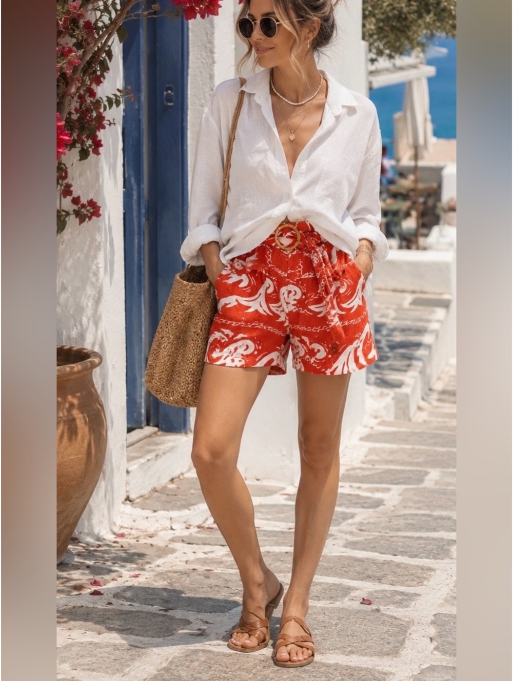 Place Nationale 100% Linen Anthropologie Belted Paperbag Shorts Coral Size 1